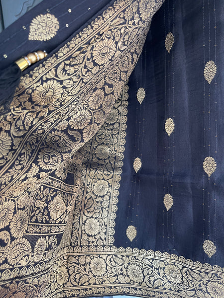Black and Gold Muga Silk Saree