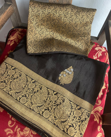 Black, Gold, Silver Dual Tone Muga Silk Saree