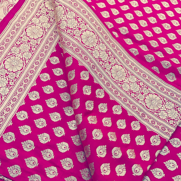Hot Pink/Rani Pink and Gold Banarasi Silk Saree