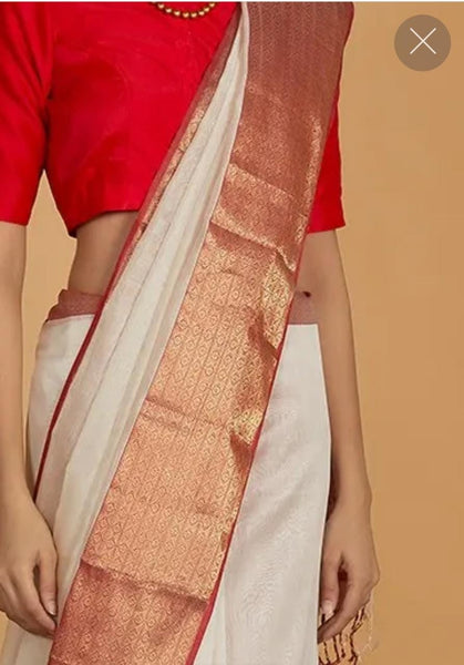 Pure Maheshwari Silk Saree in White and Red
