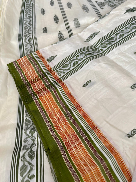 Off White Garad Silk Saree with Green Border