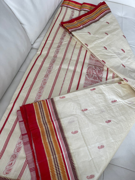 Off White Garad Silk Saree with Red Border