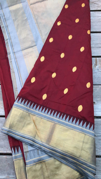 Coffee and Silver Gold Dual Tone Colored South Silk Saree