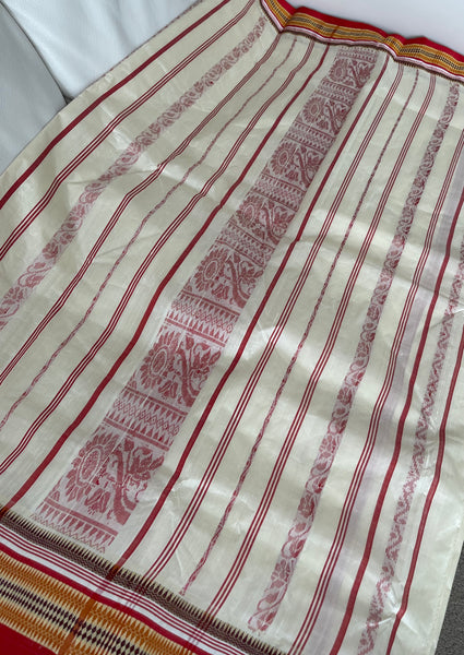 Off White Garad Silk Saree with Red Border