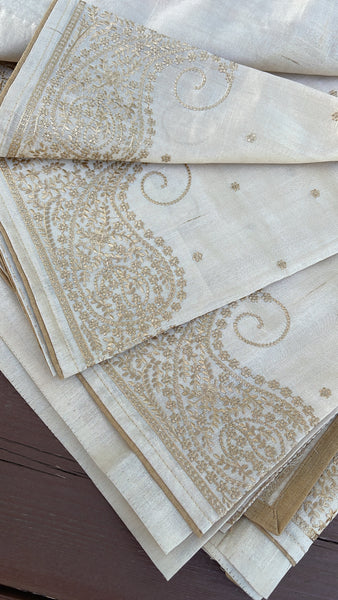 Floral Embroidered Tussar Silk Saree