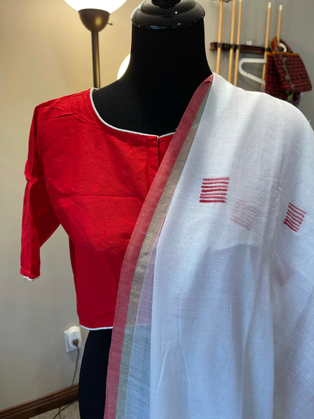 Red Cotton Elbow Sleeve Durga Embriodered Blouse on Back