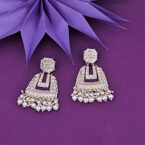 Gold Plated Kundan & Pearl Drop Earring For Women