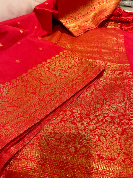 Deep Red and Gold Soft Tussar Silk Saree