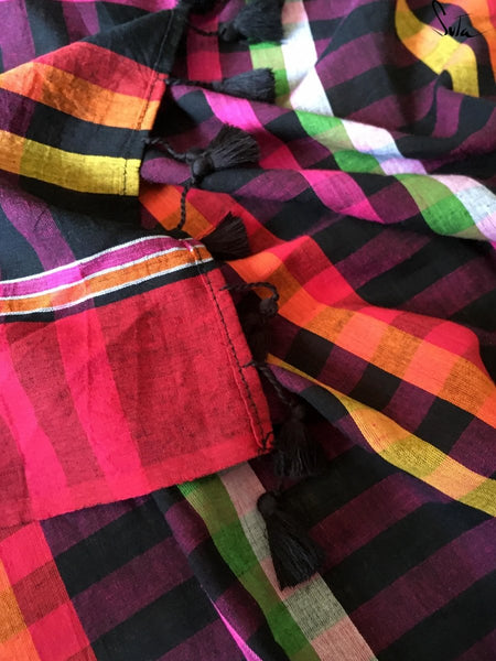 Black and  Multicolor Handloom cotton saree