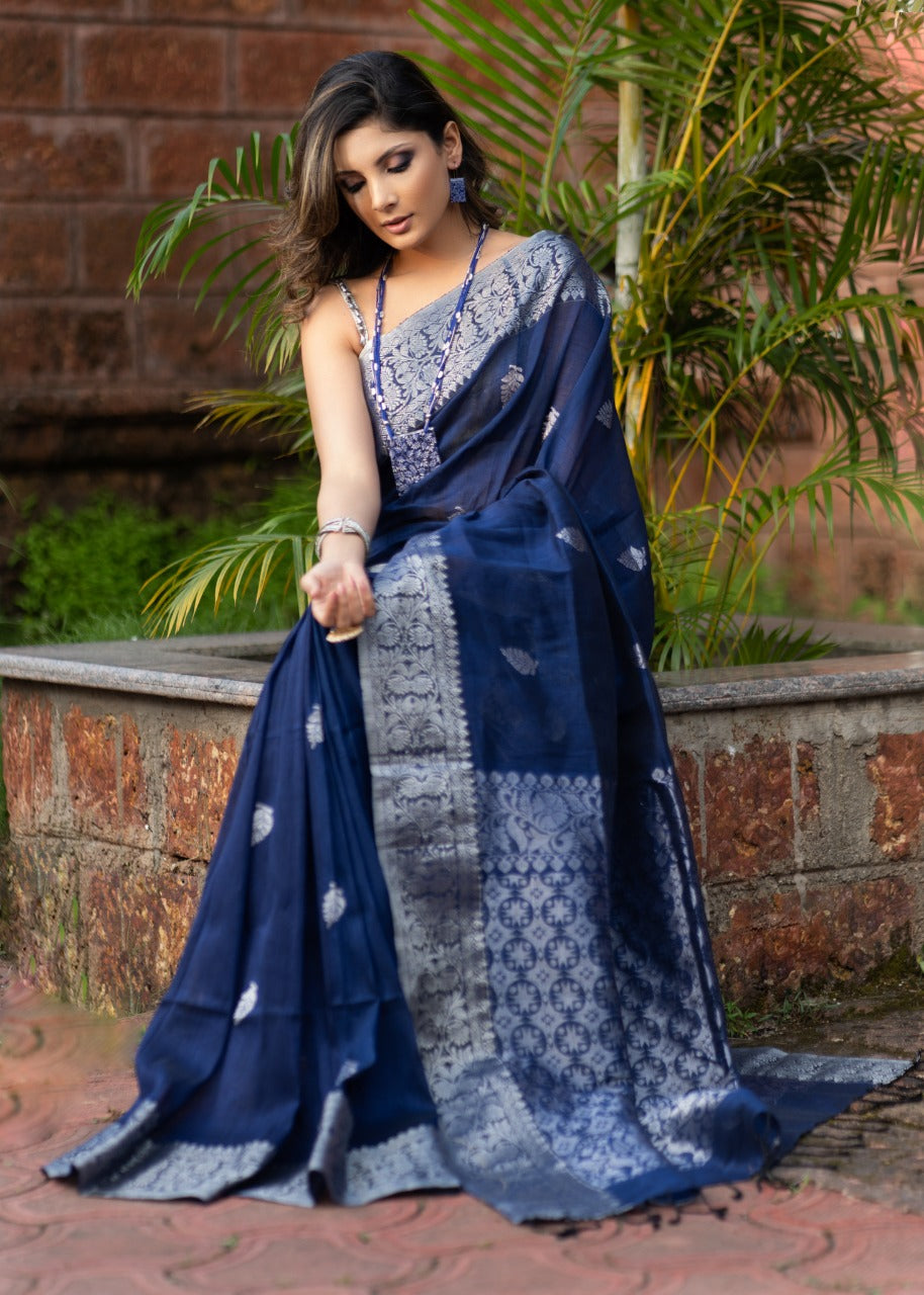 Royal Blue Pink Dhakai Jamdani Saree – Howrah Stores Online