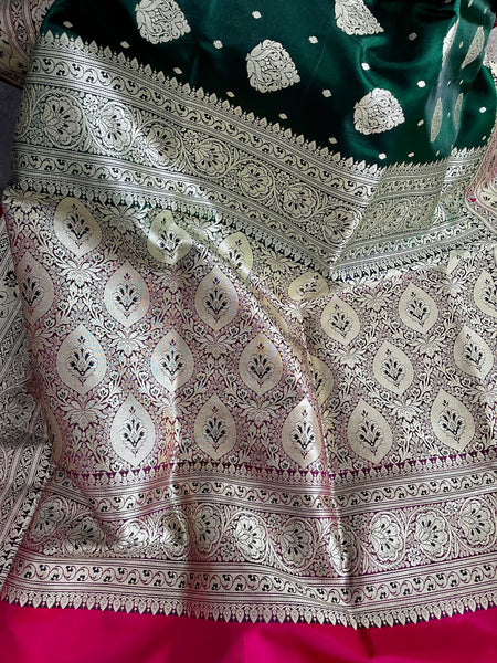 Bottle Green and Gold Banarasi Silk Saree