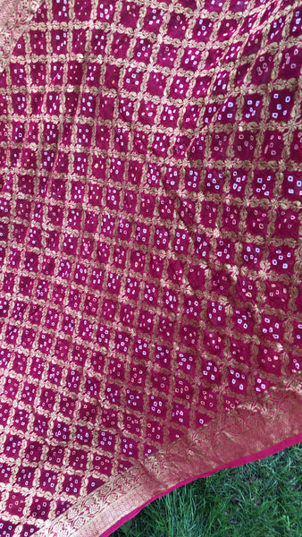 Magenta Hot Rani Pink Georgette Bandej Bandhani Saree
