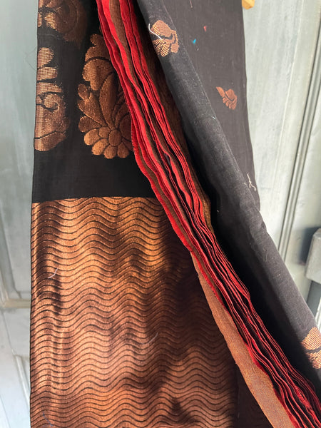 Black Handloom Saree with Copper Zari