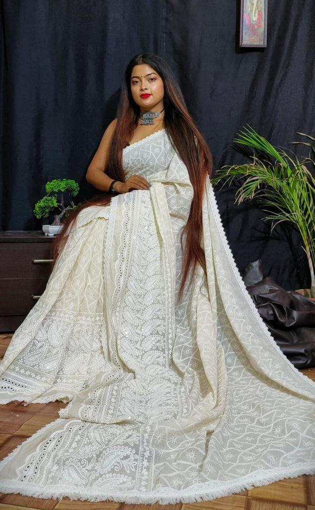 Pure white sales wedding sarees
