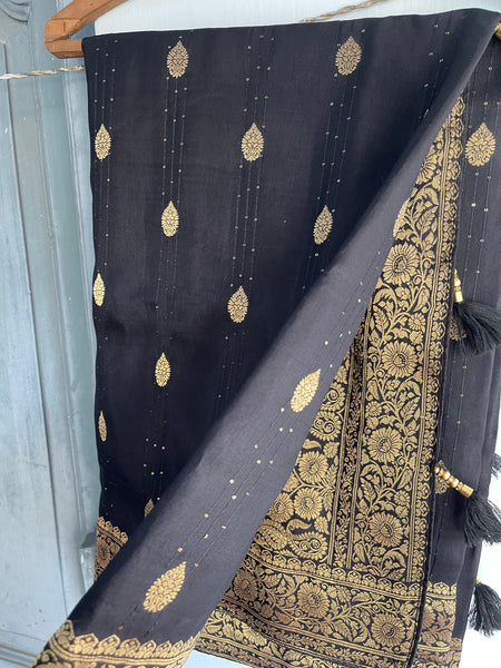 Black and Gold Muga Silk Saree