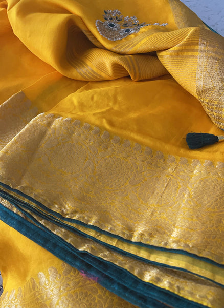Sunshine Yellow Raw Silk Saree with Gotapati