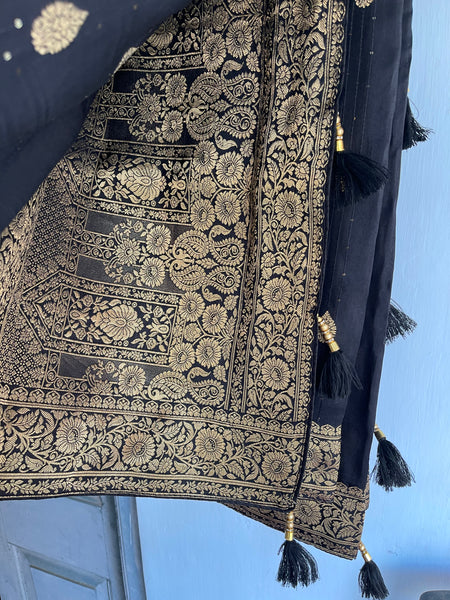 Black and Gold Muga Silk Saree