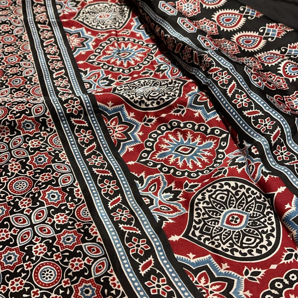 Rust Red Bandhani with Ajrakh Hand block print with Natural dye on Modal silk