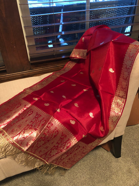Pure Silk Red Banarasi Stole/Dupatta