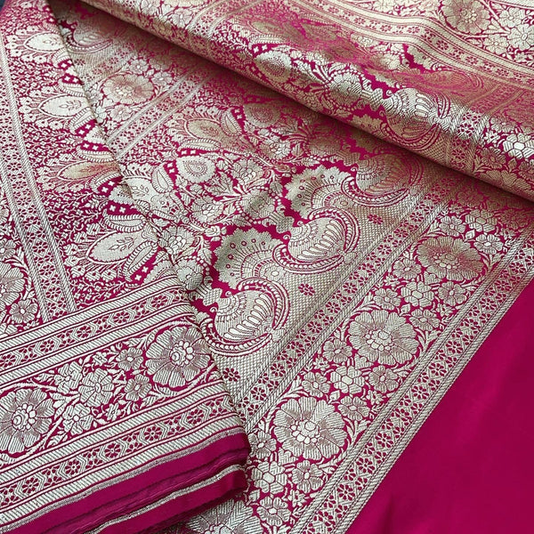 Hot Pink/Rani Pink and Gold Banarasi Silk Saree