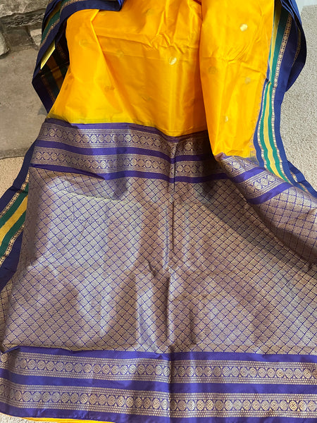 Yellow and Purple Kanchipuram Naali Silk Saree