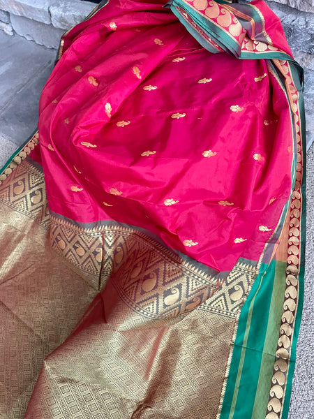 Red, Green, and Gold Kanchipuram Naali Silk Saree