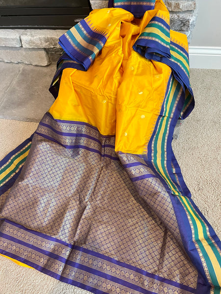 Yellow and Purple Kanchipuram Naali Silk Saree