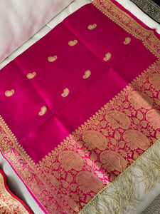 Pure Silk Hot Pink Banarasi Stole/Dupatta