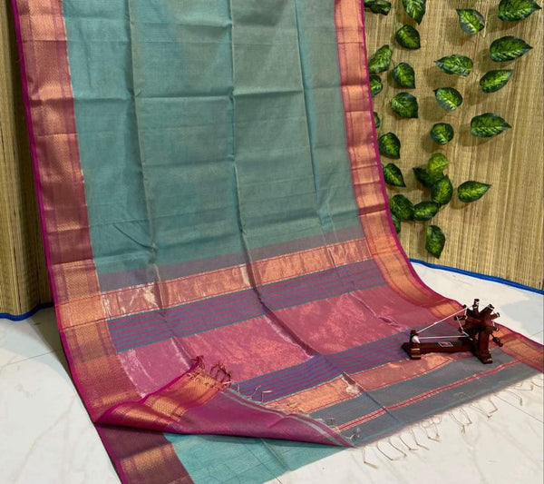 Pure Handwoven Maheshwari Handloom Tissue Silk Saree