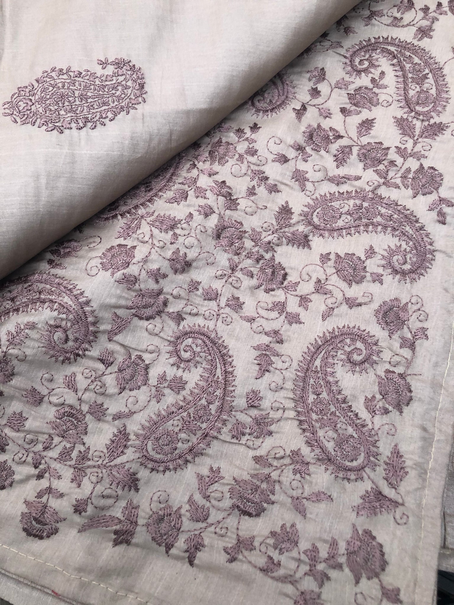 Taupe Slate Shaded Tussar Handloom Silk Saree with Embroidered Thread Work