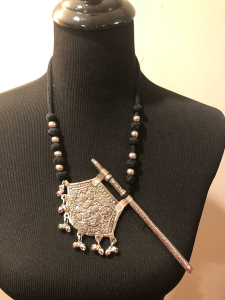 Fan Jhumka Thread Necklace in German Silver