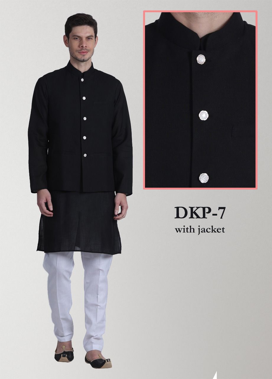 Black Colored Designer Kurta Pajama Set with Jacket