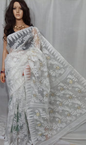 White Muslin Silk Jamdani Saree