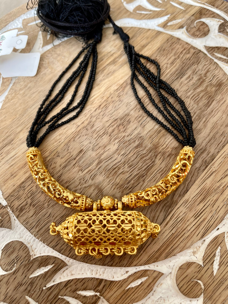 Citigold Black Mangalsutra Gold Plated Hasli Pendant Necklace ShopBollyWear.Com