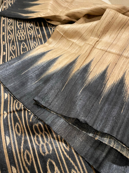 Pure Ghicha Tussar Ikkat Saree in Black