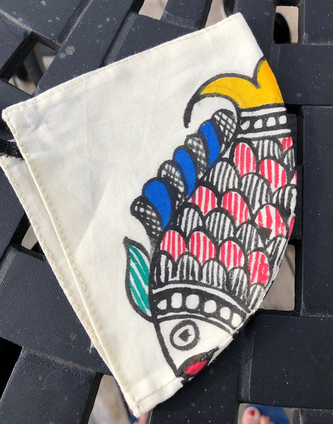 Two Ply Organic Cotton Fashion Mask with Hand-Painted Madhubani motives, Washable and Reusable Face Mask