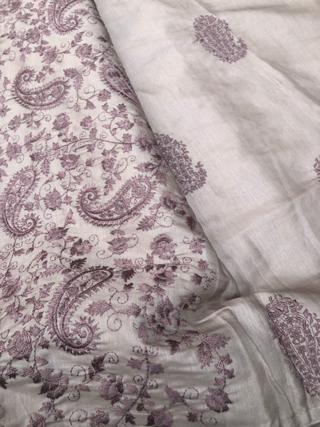 Taupe Slate Shaded Tussar Handloom Silk Saree with Embroidered Thread Work