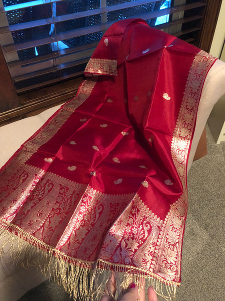 Pure Silk Red Banarasi Stole/Dupatta
