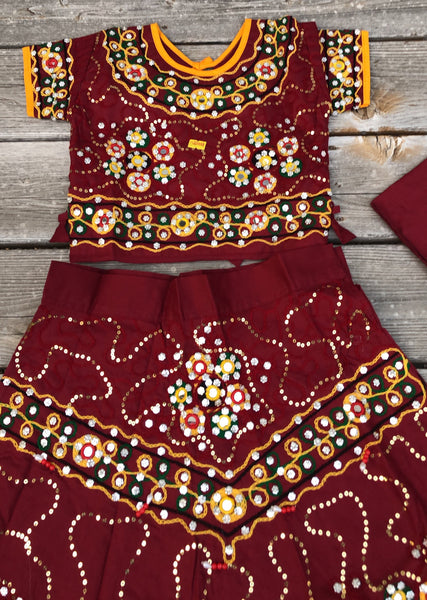 Girls Handmade Lehenga Ghagra Choli Maroon and Yellow chaniya choli For Girls Ethnic Indian Dress