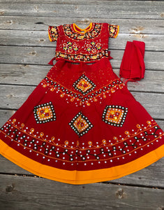 Girls Chaniya Ghagra Choli-Baby Girls Navratri Lehenga Outfit-Gujarati Traditional Wear-Kids Ghagra Choli-Indian Kutch Embroidered Choli