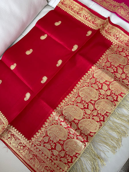 Pure Silk Red Banarasi Stole/Dupatta