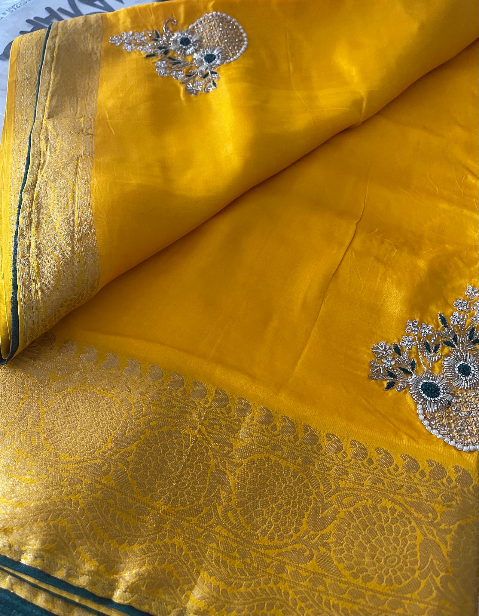 Sunshine Yellow Raw Silk Saree with Gotapati
