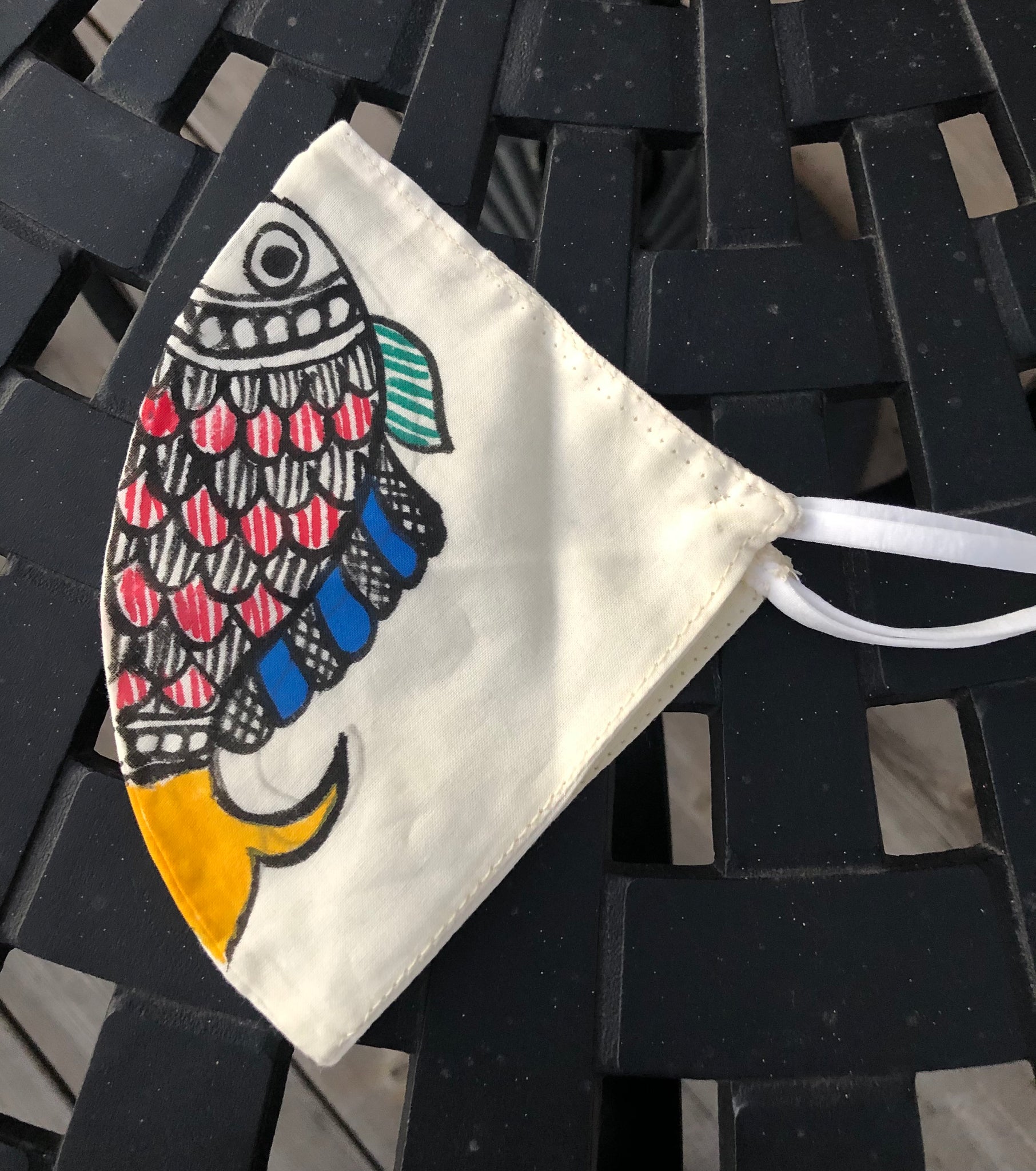 Two Ply Organic Cotton Fashion Mask with Hand-Painted Madhubani motives, Washable and Reusable Face Mask