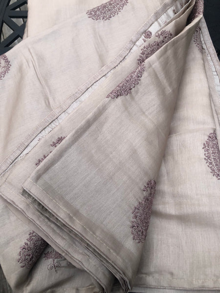 Taupe Slate Shaded Tussar Handloom Silk Saree with Embroidered Thread Work