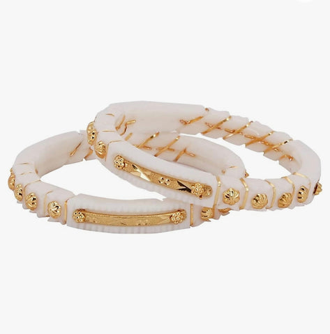 White & Gold Shakha Pola Bangle Set