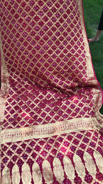Magenta Hot Rani Pink Georgette Bandej Bandhani Saree