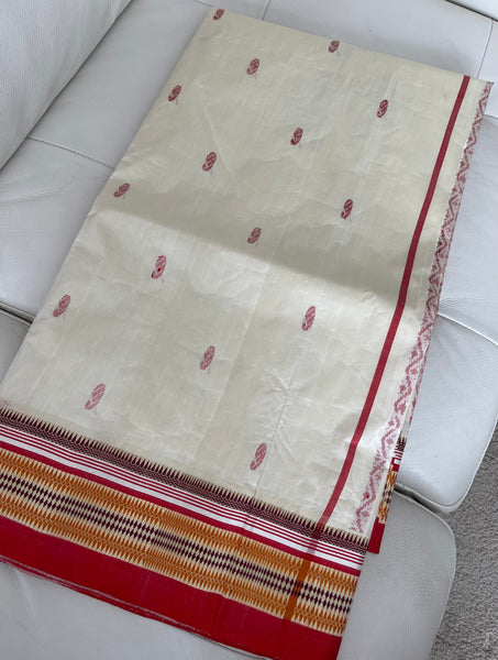 Off White Garad Silk Saree with Red Border