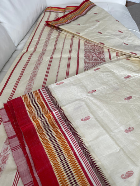Off White Garad Silk Saree with Red Border