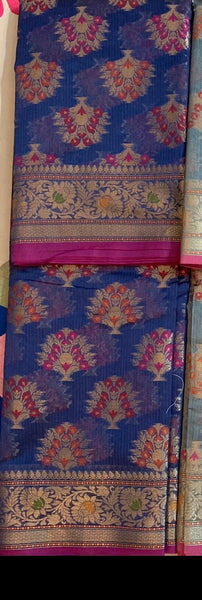 Navy Blue Banarasi Handloom Cotton Silk Saree