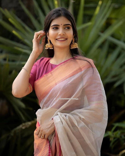 Pure Handwoven Maheshwari Handloom Tissue Silk Saree